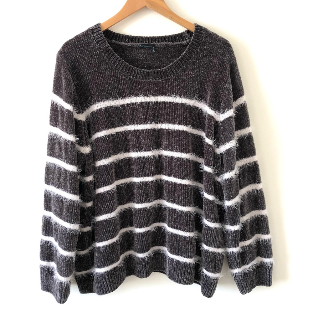 Boxy Oversized Striped Chenille Sweater